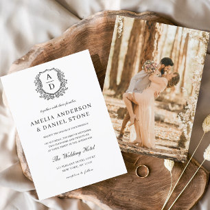 Formell Vapensköld, Monogram Photo Bröllop Inbjudningar
