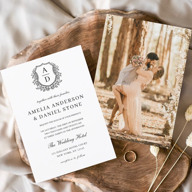 Formell Vapensköld, Monogram Photo Bröllop Inbjudningar (Skapare uppladdad)