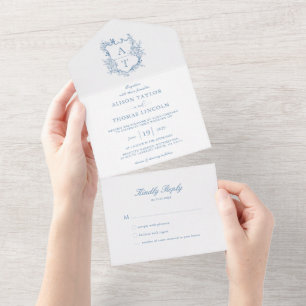 Formell Vapensköld Vibrant Blue Monogram Bröllop