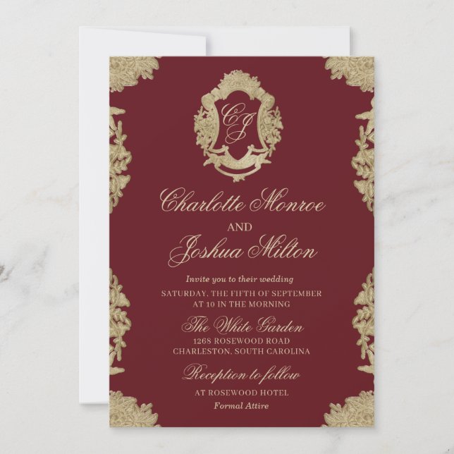 Formell vigselinbjudan Vintage Monogram Inbjudningar (Framsida)