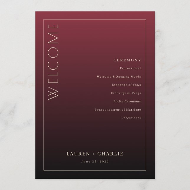 Formell vinröd ceremoni-program program (Framsida)