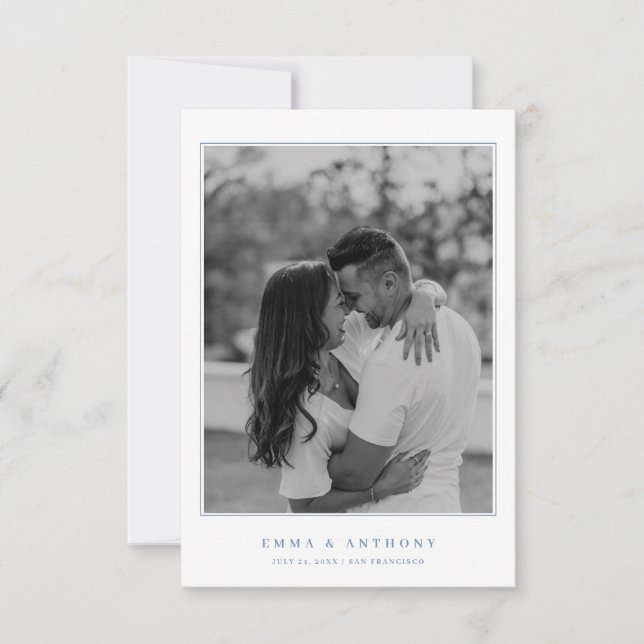 Formell Vintage Periwinkle Monogram Bröllop Spara Datumet (Framsida)