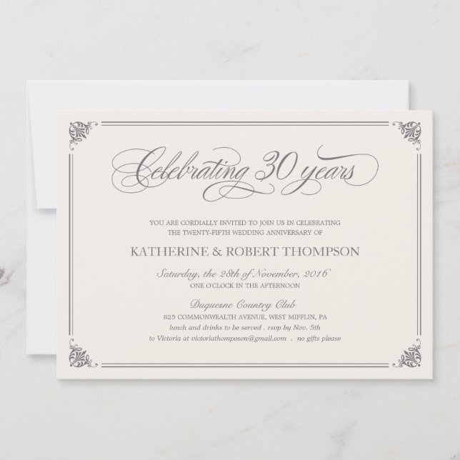 Formella 30-årsinbjudningar inbjudningar (Framsida)