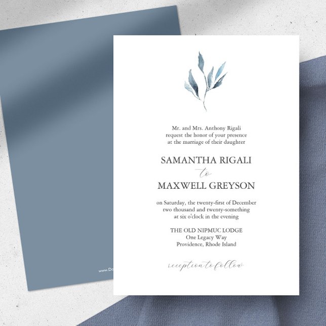 Formella bröllopsinbjudningar Dusty Blue Botanical Inbjudningar (Dusty blue wedding invitations feature unique botanical watercolor art by Victoria Grigaliunas)