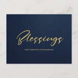 FORMELLA NAVY GULD MINIMAL CALLIGRAPHY BLESSINGS HELG VYKORT