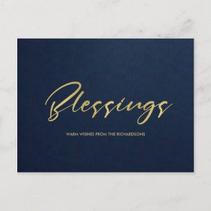 FORMELLA NAVY GULD MINIMAL CALLIGRAPHY BLESSINGS HELG VYKORT