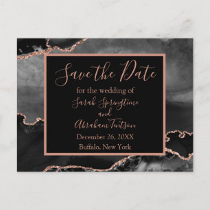 Formella svarta Agate-kort för Save the Date-postk Vykort