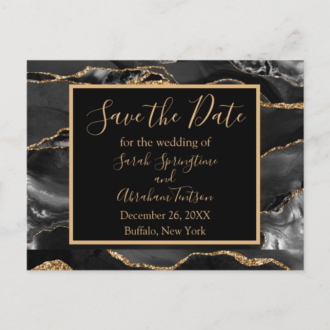 Formella svarta Agate Save the Date-brevkort Vykort (Framsida)