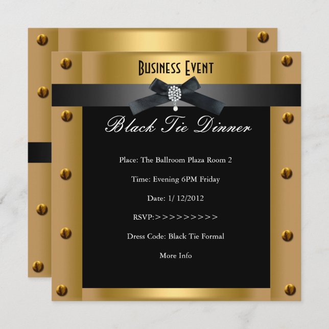Formellt affärsforum i Svarta Guld Metall Inbjudningar (Fram/baksida)