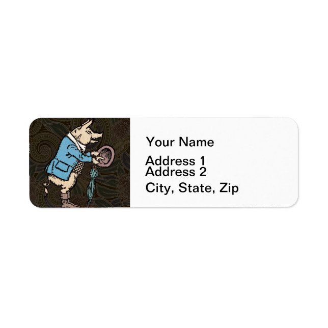 Formellt antiskt gris-Jacka-piggy Cute Antique Returadress Etikett (Framsidan)