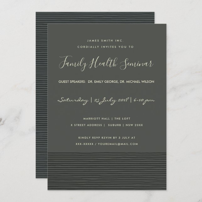 FORMELLT BLACKK SKETCH RAND LINE TALK SEMINAR HÄND INBJUDNINGAR (Fram/baksida)