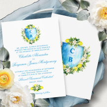 Formellt blått Blommigt Vapensköld Monogram Lemons