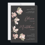 Formellt botaniskt Dogwood Black Ro Inbjudningar<br><div class="desc">De här elegant 5-tums x 7-tums bröllopsinbjudningarna innehåller blommor av hand plockade-trottoarträ i vitt och blek i ro med svart bakgrund i en klassisk formgivning med platshållarna,  "gå med, " förälder namn,  "i firande om deras dotters giftermål",  två första och sista namn,  veckodag,  datum,  tidpunkt,  plats och plats adress.</div>