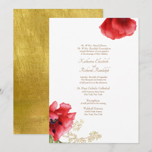 Formellt Bröllop Red Blommigt & Metallic Guld Inbjudningar