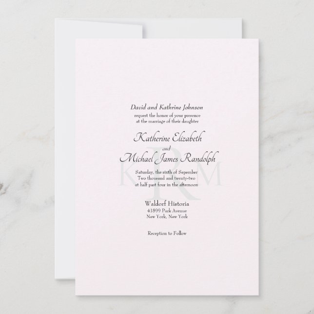 Formellt bröllopsmonogram brudföräldrar Rosa II Inbjudningar (Framsida)