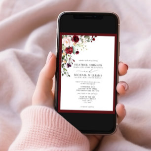 Formellt Burgundy  Blommigt Vattenfärgskript Inbjudningar
