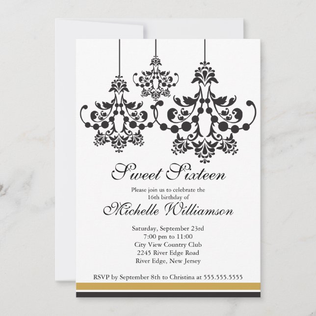 Formellt Chandelier Sweet 16:e Födelsedagsfesten Inbjudningar (Framsida)