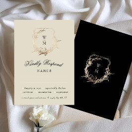 Formellt Cream & Black Monogram Guld Botanical Mot OSA Kort