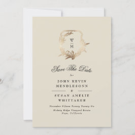 Formellt Cream Black Monogram Guld Vapensköld Phot Spara Datumet