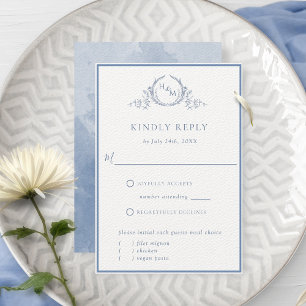 Formellt Dusty Blue Monogram Bröllop OSA Card
