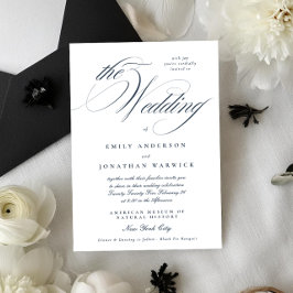 Formellt Elegant Kalligrafi Navy Blue the Bröllop Inbjudningar