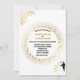 Formellt, Elegant Vita och Guld Monogram Bröllop Inbjudningar