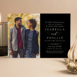 Formellt foto av svart och vit elegant bröllop inbjudningar<br><div class="desc">Med klassisk och elegant-typografi anger den här formella bröllopsinbjudan tonen för ett tidslöst bröllop. Perfekt för en svart slips-affär. Samordning av biet finns också i bröllop-sviten. Det här vågrät har plats för ett lodrät foto vid sidan av den vackra texten för att fira din stora dag. Det finns även andra...</div>