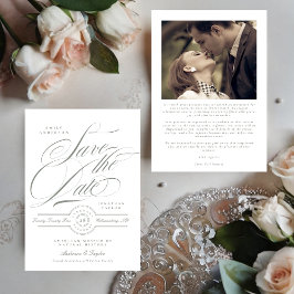 Formellt Grått Grönt Calligraphy Black Tie Photo Spara Datumet