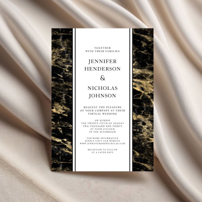 Formellt Guld Marble Virtuella Bröllop Inbjudningar (Formal Gold Marble Virtual Wedding Invitation)