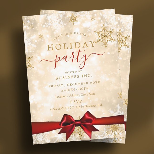 Formellt Guld Ribbon Corporate Julfest Red Inbjudningar (Formal Gold Ribbon Corporate Holiday Party Red Invitation)