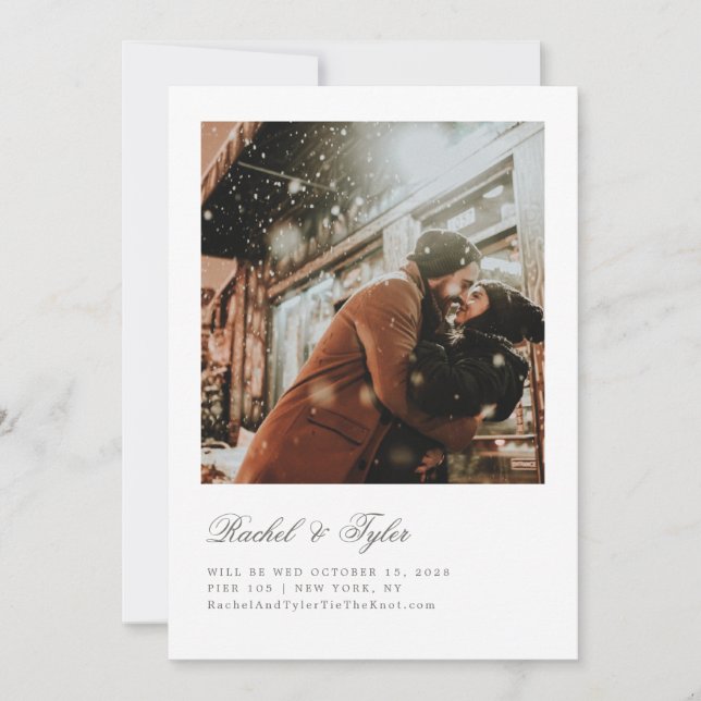 Formellt inbjudningskort för förlovning med datum  (Framsida)