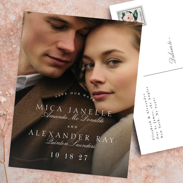 Formellt klassiskt calligrafifoto Spara datumet Vykort (Skapare uppladdad)