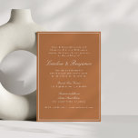 Formellt klassiskt Gräns-skript Bröllop Terracotta Inbjudningar<br><div class="desc">Formell,  traditionell Elegant bröllop-inbjudan med Gräns och OSA av Online i Terracotta med vit text</div>