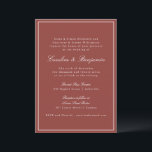Formellt klassiskt Rust Red-skript Elegant bröllop Inbjudningar<br><div class="desc">En bröllopsinbjudan utan tidslängd som innehåller en rik rostilröd bakgrund med klassisk serif- och skripttypografi för ett förfinat och sofistikerat utseende. Ett tunt vitt gräns tillför en smula elegans, skapar perfekt för modern, rustik eller höstbröllop. Perfekt för par tittar för en enkel, men snyggt, stationära bröllop-design som anger tonen för...</div>