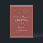 Formellt klassiskt Rust Red-skript Elegant bröllop Inbjudningar<br><div class="desc">En bröllopsinbjudan utan tidslängd som innehåller en rik rostilröd bakgrund med klassisk serif- och skripttypografi för ett förfinat och sofistikerat utseende. Ett tunt vitt gräns tillför en smula elegans, skapar perfekt för modern, rustik eller höstbröllop. Perfekt för par tittar för en enkel, men snyggt, stationära bröllop-design som anger tonen för...</div>