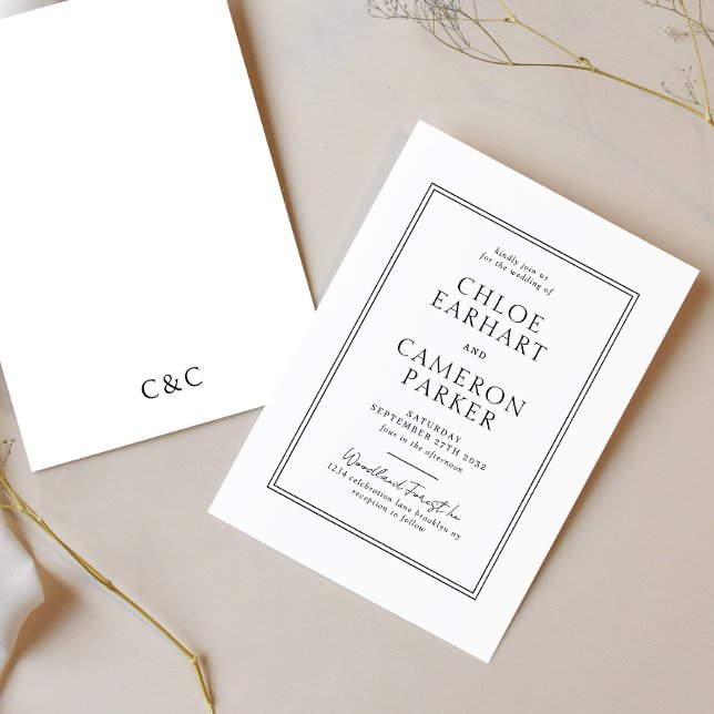 Formellt klassiskt svart kvadrat Gräns Bröllop Inbjudningar (Skapare uppladdad)