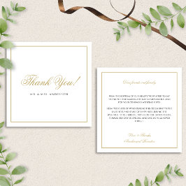 Formellt klassiskt svartvitt och Guld Bröllop Tack Anteckningskort