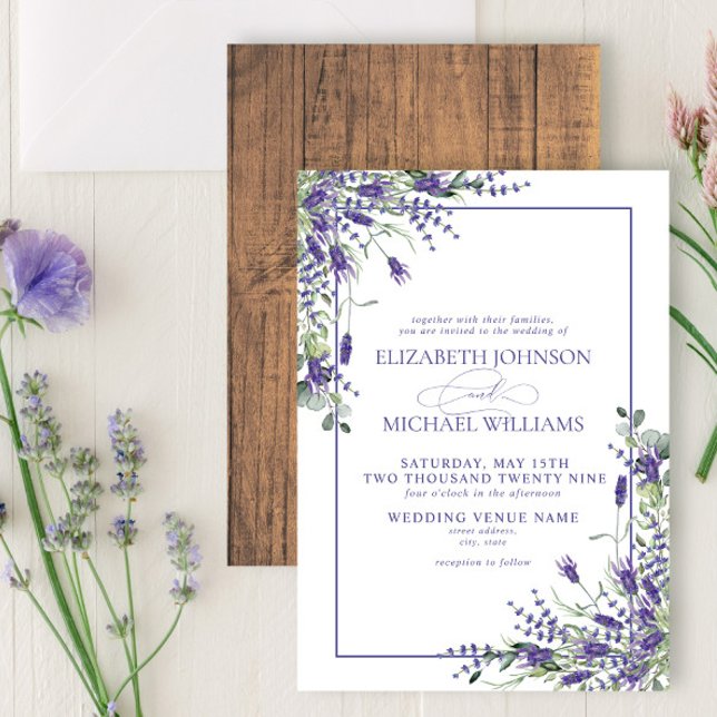 Formellt Lavender Eucalyptus Wood Script Bröllop Inbjudningar (Skapare uppladdad)