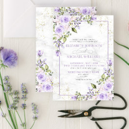 Formellt Lilac Lavender Guld Marble Blommigt Bröll Inbjudningar