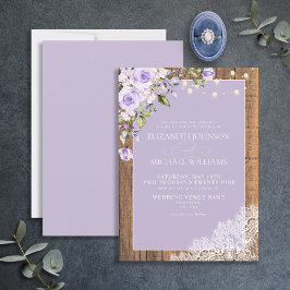 Formellt Lilac Lavender Rustic Wood Snöre Bröllop Inbjudningar