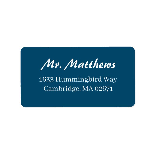 Formellt marint blått och vitt bröllop-returadress adressetikett (Framsidan)