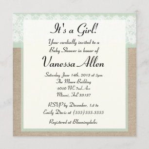 Formellt Mint Burlap Baby Shower i Snöre Inbjudningar