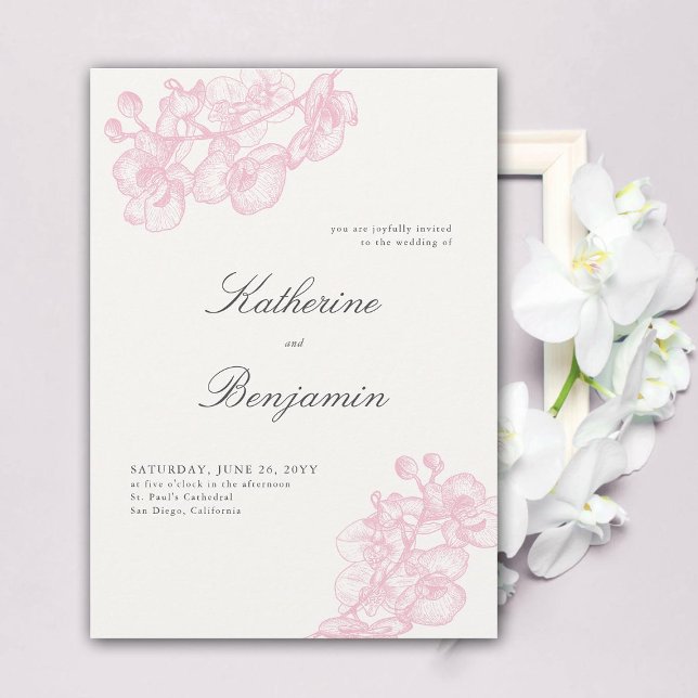 Formellt modernt klassiskt Orchids Rosa Sketch Brö Inbjudningar (elegant orchids wedding invitation pink floral sketch calligraphy winter summer spring fall formal)