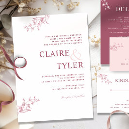 Formellt, modernt typografi, Burgundy, Rosa Bröllo Inbjudningar