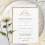 Formellt Monogram Guld och Cream Watercolor Bröllo Inbjudningar<br><div class="desc">Förtjusar vänner och familj med den här inbjudan från elegant bröllop som visar bra hand plockade leafy botaniskt monogram med brud och brudgumms initialer. Monogram och text i gyllene nyanser. Frontinbjudan trimmade med tunn faux-guld-folie ram, medan inbjudan tvättar i kräm, elfenben, champagne, gyllene nyanser. Ren och enkel fullt för elegans...</div>