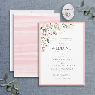 Formellt persikofärgat Rosa Watercolor Blommigt Br Inbjudningar