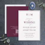 Formellt QR-kodburgundi-monogramskript Bröllop Inbjudningar<br><div class="desc">Tittar du en modern, formell och elegant bröllop inbjudan? Titta bara på vår Elegant Formal QR Code Burgundy Monogram Calligraphy Wedding bjudande! Det här vackra inbjudan har ditt personlig monogram i burgundi och dina personuppgifter accentueras av modern, handskriven kalligrafi. Dessutom finns det på baksidan också en QR-kod så att dina...</div>