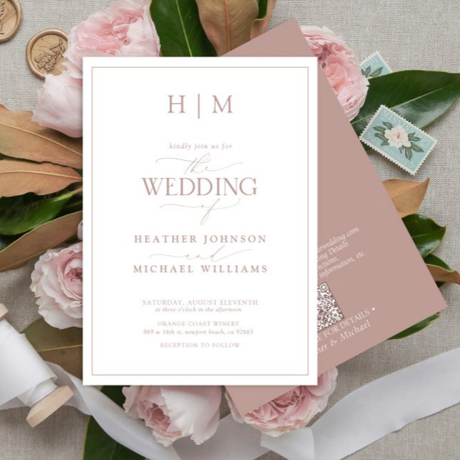 Formellt QR-kodskript i Ro Monogram Bröllop Inbjudningar (Skapare uppladdad)