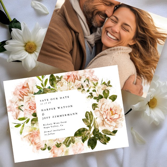 Formellt Rosa ros Classic Photo Bröllop Spara Datumet (Skapare uppladdad)