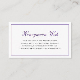 Formellt Royal Lila Bröllop Honeymoon Wish Tilläggskort